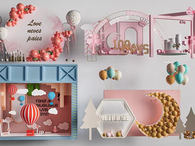 Colorful Inflatable Arch Moon Structure With Balloons Strawberries Trees And Decorative Elements 3d model