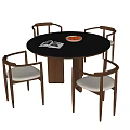 Round Wooden Table And Chair Set With Upholstered Seats And Magazine Fruit Bowl