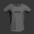 White short sleeve T-shirt with contrast neck cuff trim front printed RELAX text