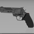 Silver Metallic Revolver With Red Black Grip And Polished Tactical Design