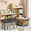 Kids Bookshelf With Organized Books Stationery And Stuffed Toys In Storage Bins