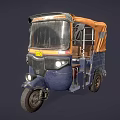 Vintage Tuk Tuk With Blue Body Orange Canopy Windshield And Yellow License Plate