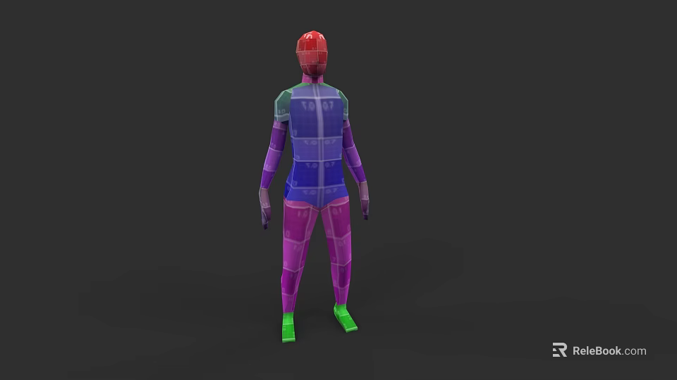 Colorful 3D Model Man With Red Head Purple Arms And Green Feet 3d model 