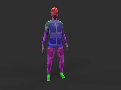 Colorful 3D Model Man With Red Head Purple Arms And Green Feet 3d model