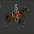 Rider In Blue Uniform And Red Pants Riding Brown Horse With Helmet On Gray Background