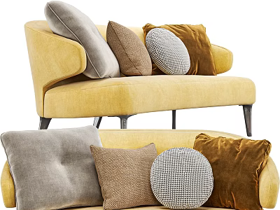Cozy Yellow Multi Seat Sofa With Gray Brown And Patterned Decorative Pillows 3d model