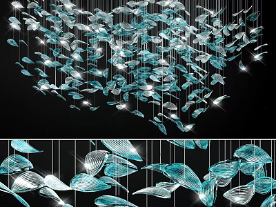 Elegant Modern Hanging Decorative Lights With Blue Leaf Shaped Glass Design For Interior Decoration 3d model