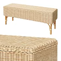 Natural Rattan Sofa Bench With Slender Wooden Legs For Living Room
