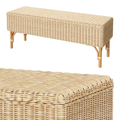 Natural Rattan Sofa Bench With Slender Wooden Legs For Living Room 3d model