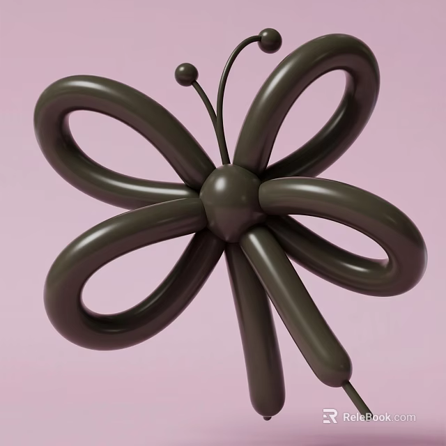 Artistic Dark Brown Butterfly Shaped Balloon Sculpture On Pink Background 3d model 
