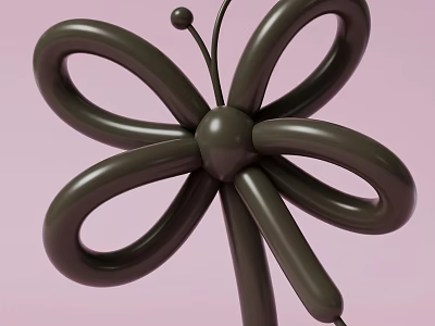 Artistic Dark Brown Butterfly Shaped Balloon Sculpture On Pink Background 3d model