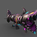 Stylish Xenon Themed Weapon With Purple Pink Splatters Mechanical Structure And Decorative Blades