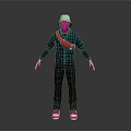 3D Character Outfit Design With Green Overalls White Hat Red Scarf White Gloves And Shoes