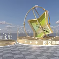 Golden Star Shaped Structure With Circular Rings And Illuminated Lights Under Blue Sky