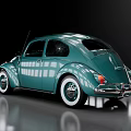 Classic Teal Volkswagen Beetle With Shiny Exterior And White Wheels On Smooth Floor