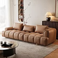 Cozy Living Room Interior With Brown Sofa Round Glass Coffee Table And Table Lamp