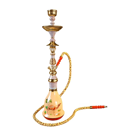 Decorative Hookah Ornament Set With Golden Decorations Camel Patterns White Body And Red Hose 3d model