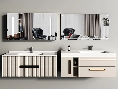 Modern Bathroom Vanity Design With Double Sinks Mirrors Drawers And Cabinets 3d model