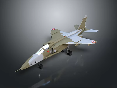 Khaki and White Airplane Model with Wing Insignia and Landing Gear on Dark Background 3d model