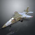 Khaki and White Airplane Model with Wing Insignia and Landing Gear on Dark Background