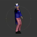 Man In Blue Coat Red Bow Tie And Striped Pants Pointing With White Top Hat