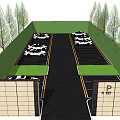 Covered Parking Lot With Green Roof Trees And White Cars At Fee Entrance