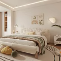 Modern Bedroom Interior With King Size Bed Decorative Art And Round Area Rug