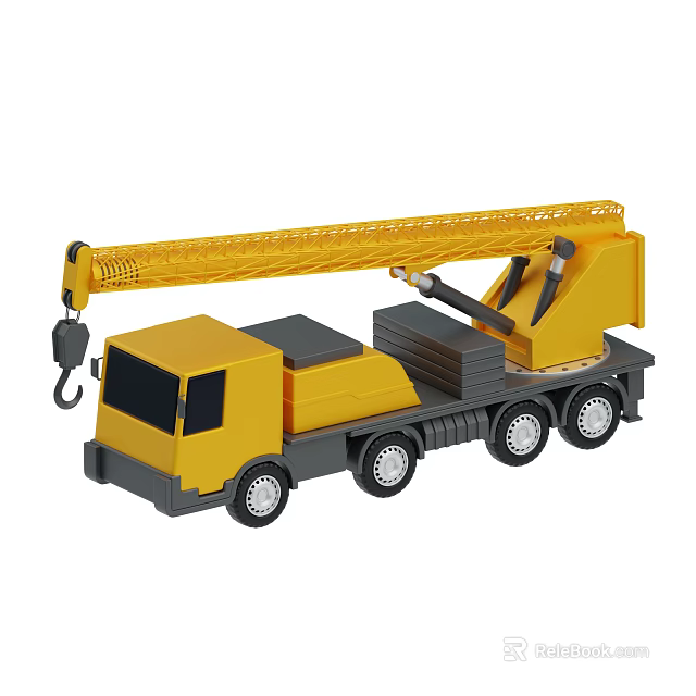 Yellow Crane Utility Vehicle with Extended Boom Cab and Heavy Duty Wheels 3d model 