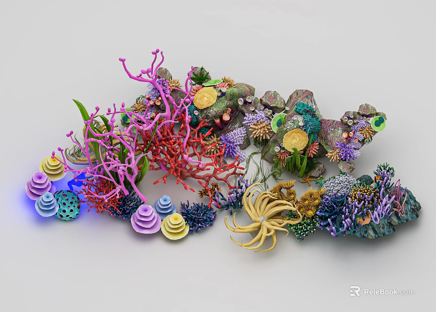 Colorful Aquatic Animals Thriving In Vibrant Coral Reef With Anemones And Marine Plants 3d model 