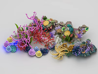 Colorful Aquatic Animals Thriving In Vibrant Coral Reef With Anemones And Marine Plants 3d model