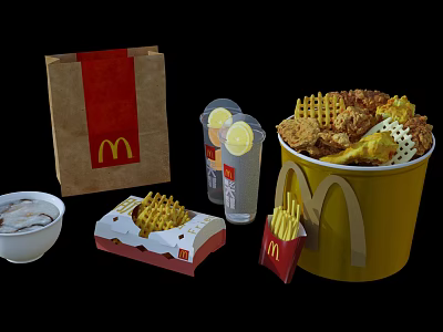 McDonald's Fast Food Meal Including Chicken Bucket Fries Drink And Ice Cream 3d model