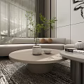 Modern Duplex Living Room With White Curved Sofa Circular Rug And Abstract Wall Art