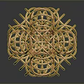 Copper Wire Spherical Sculpture With Intertwined Metal Design And Reflection On Dark Background