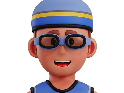 Cartoon Character Wearing Blue Cap With Yellow Stripe And Blue Glasses Smiling In Blue Vest 3d model