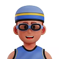 Cartoon Character Wearing Blue Cap With Yellow Stripe And Blue Glasses Smiling In Blue Vest