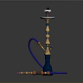 Decorative Traditional Hookah With Gold Accents Blue Hose And Colorful Beads