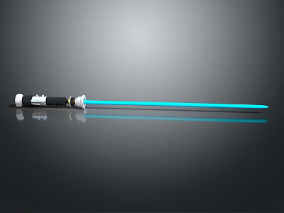 Blue Lightsaber With Detailed Hilt And Glowing Blade On Dark Surface 3d model