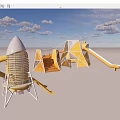 Outdoor Playground Structure With Rocket Shaped Slide And Geometric Design Elements 3d model
