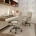 Modern White Leather Office Chairs In Bright Home Office With Wooden Desk And Lamp