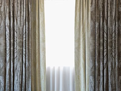 Layered Textured Beige Brown Curtains With Sheer White Fabric For Window 3d model