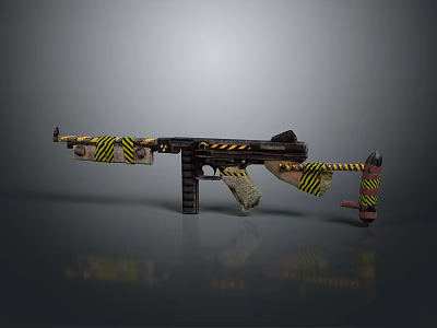 Tactical Gun Featuring Yellow Black Stripes Warning Signs And Decorative Design 3d model