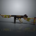 Tactical Gun Featuring Yellow Black Stripes Warning Signs And Decorative Design