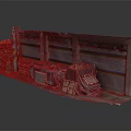 Warehouse Garage Scene With Roll Up Doors Wooden Pallets Covered Items And Damaged Walls