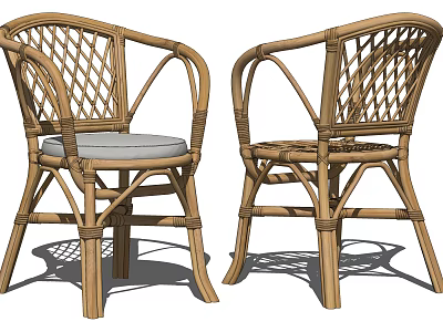 Rattan Leisure Chair With Woven Backrest Armrests Gray Cushion And Natural Comfortable Design 3d model