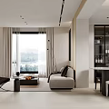 Bright Modern Living Dining Room Interior With Linen Sofa Dining Table And Scenic Window