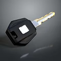 Black Key With Metallic Shank And Plastic Handle On Gray Background 3d model