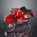 Red Vintage Motorcycle with Black Seat and Silver Engine Parts on Dark Background with Reflection