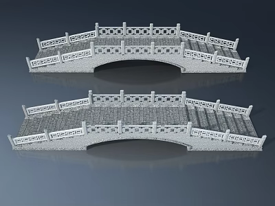 Two Traditional Chinese Stone Arch Bridges With Ornate Railings And Carved Patterns 3d model