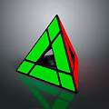 Geometric Triangle Rubik's Cube With Green Red Faces And Black Edges 3d model