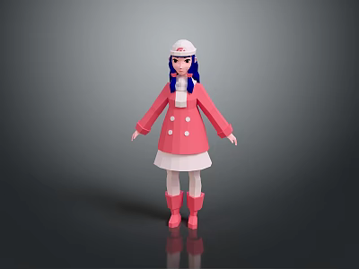 Game Movie Character With Blue Hair White Hat Pink Coat White Dress 3D Stylized Model 3d model
